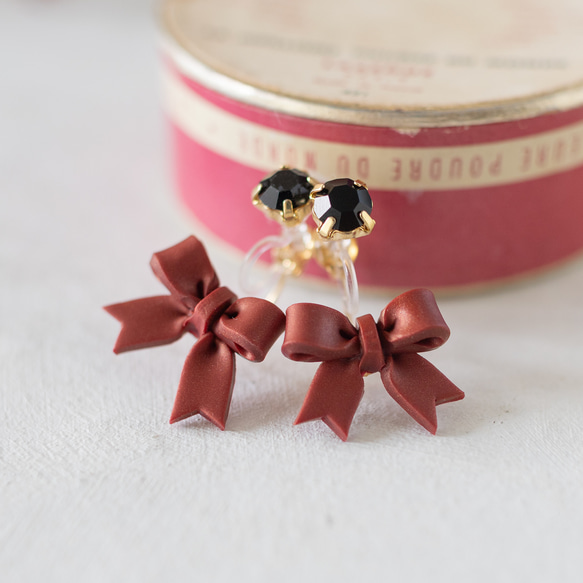 【秋冬限定】リボンキャッチ / ピアス /ノンホール / ルミナスレッド 7枚目の画像