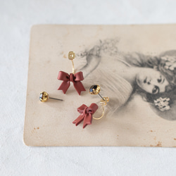 【秋冬限定】リボンキャッチ / ピアス /ノンホール / ルミナスレッド 5枚目の画像