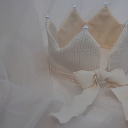 【 crown 】　ツイード　ベビークラウン　ハーフバースデー　誕生日　クラウン　リボン　ニューボーンフォト 2枚目の画像