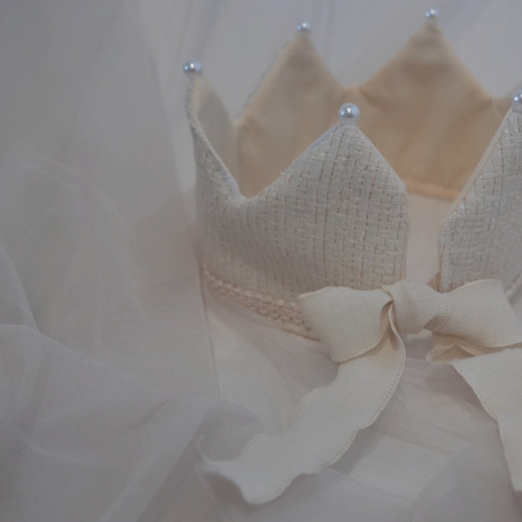 【 crown 】　ツイード　ベビークラウン　ハーフバースデー　誕生日　クラウン　リボン　ニューボーンフォト 2枚目の画像