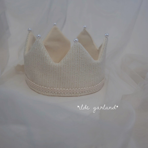 【 crown 】　ツイード　ベビークラウン　ハーフバースデー　誕生日　クラウン　リボン　ニューボーンフォト 4枚目の画像