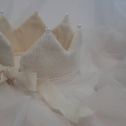 【 crown 】　ツイード　ベビークラウン　ハーフバースデー　誕生日　クラウン　リボン　ニューボーンフォト 7枚目の画像