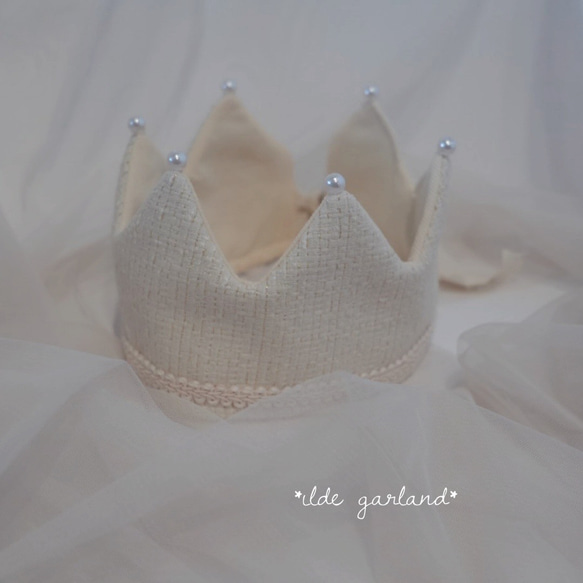 【 crown 】　ツイード　ベビークラウン　ハーフバースデー　誕生日　クラウン　リボン　ニューボーンフォト 3枚目の画像
