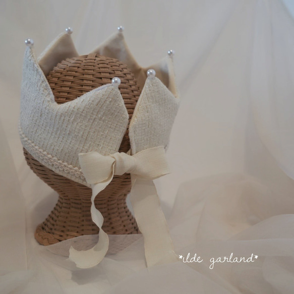 【 crown 】　ツイード　ベビークラウン　ハーフバースデー　誕生日　クラウン　リボン　ニューボーンフォト 6枚目の画像