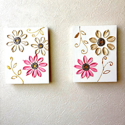 花束と天使のアクリル画 原画（240×240mm）／癒しのインテリア