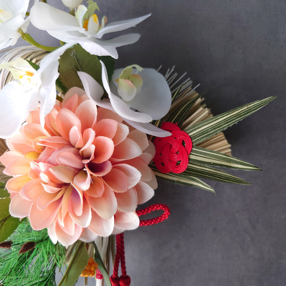 壽ダリア【ダリア・松竹梅・胡蝶蘭】2026年仕様しめ縄飾り『超早割祭2025』　 7枚目の画像