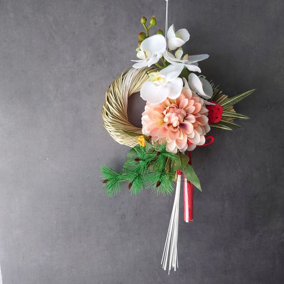 壽ダリア【ダリア・松竹梅・胡蝶蘭】2026年仕様しめ縄飾り『超早割祭2025』　 8枚目の画像