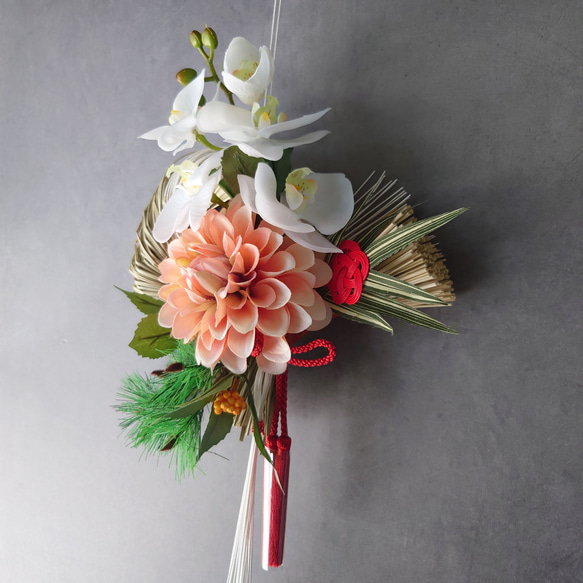 壽ダリア【ダリア・松竹梅・胡蝶蘭】2026年仕様しめ縄飾り『超早割祭2025』　 6枚目の画像