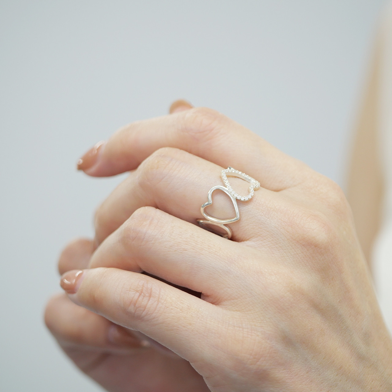 オープンハートリング｜シルバー925（スターリングシルバー） ジルコニア付き 上品デザイン【svr06】