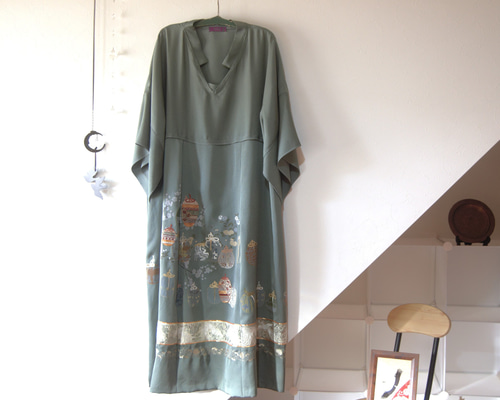 仕覆に鳳凰柄 色留袖ドレス＊ロングペチコート付き 着物リメイク