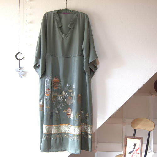 仕覆に鳳凰柄 色留袖ドレス＊ロングペチコート付き 着物リメイク