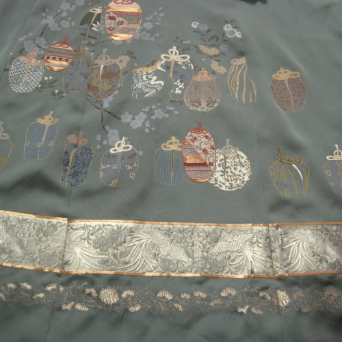 仕覆に鳳凰柄 色留袖ドレス＊ロングペチコート付き 着物リメイク