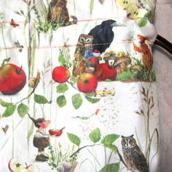 ドイツ生地　　秋の実り　りんご　小人　森の動物たち　りす　梟　カタツムリ　巾着ポーチ　巾着バッグ　マッシュルーム 7枚目の画像