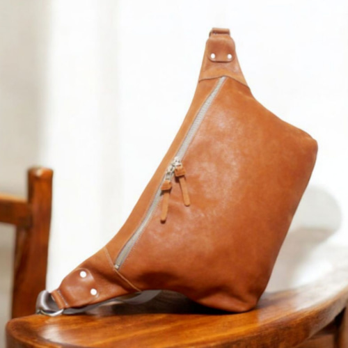 ハンドメイド 本革 ボディバッグ クリーマー 特大 ライトブラウン 新品