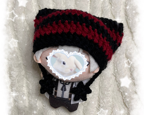 編み物 ちびぐるみ用 ぬい服 猫耳ニット帽 オーダーページ 編み物 ちびぐるみ 10㎝ぬい ぬい服 猫耳ニット帽 ブラック×ワイン