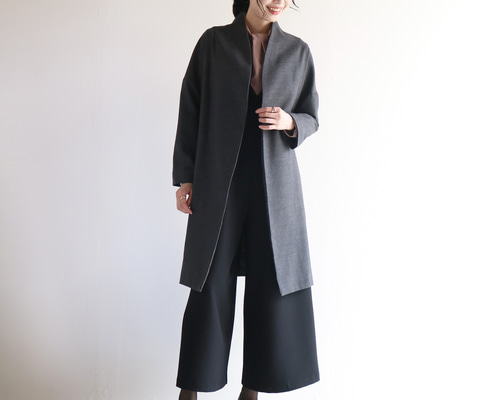 上質ウールブークレー＊花刺繍ロングコーディガン 黒 作家オーダー