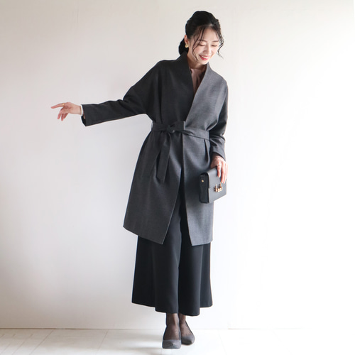 上質ウールブークレー＊花刺繍ロングコーディガン 黒 作家オーダー 上質ウールブークレー＊花刺繍ロングコーディガン 黒 作家オーダー