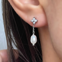 つけっぱなし♡OK! 四つ葉 フラワー パール ピアス/金属アレルギー対応 サージカルステンレス 12枚目の画像