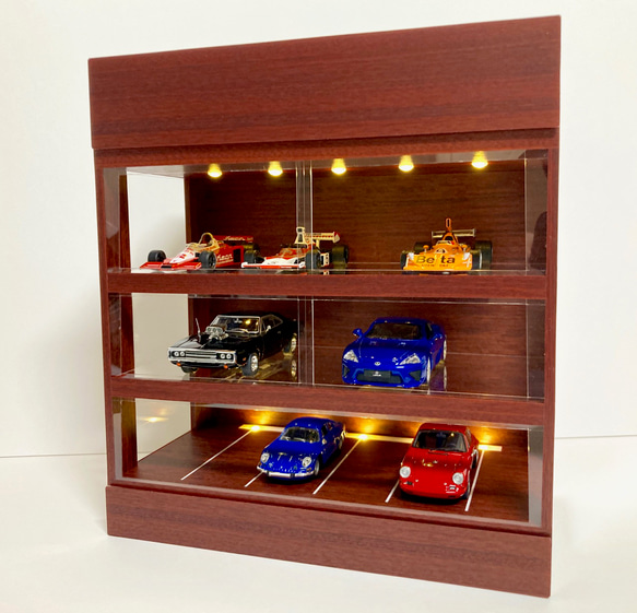 1/43展示15台可能・マホガニー・3層式ディスプレーBOX / ネオジオラマ 1/43展示15台可能・マホガニー・3層式ディスプレーBOX / LED照明