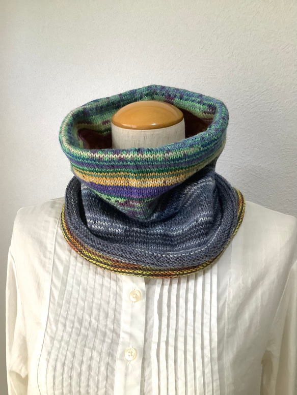 オパール毛糸とソックヤーンの腹巻き帽子　スヌード　ネックウォーマー　手編み　#10 4枚目の画像