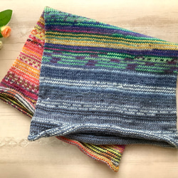 オパール毛糸とソックヤーンの腹巻き帽子　スヌード　ネックウォーマー　手編み　#10 2枚目の画像