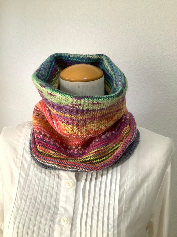 オパール毛糸とソックヤーンの腹巻き帽子　スヌード　ネックウォーマー　手編み　#10 3枚目の画像