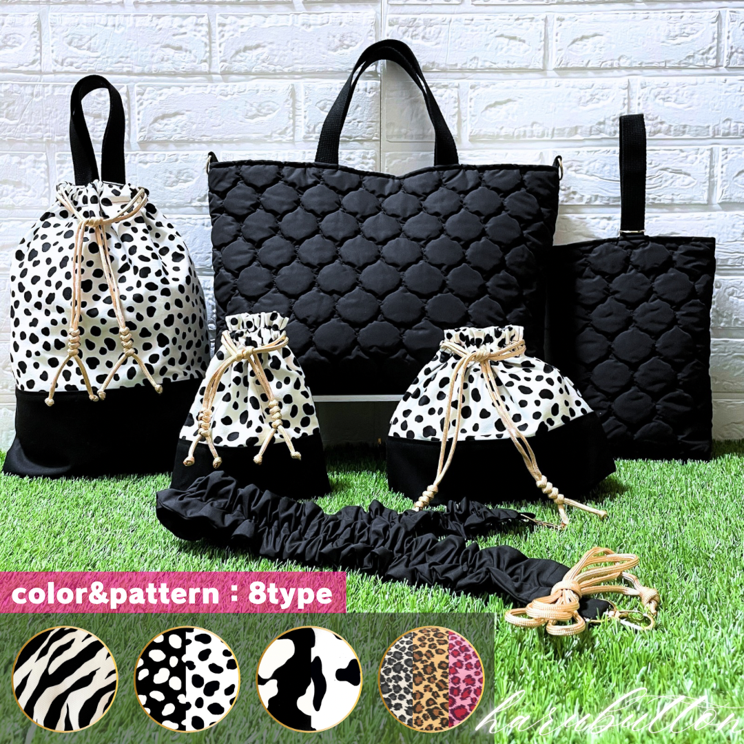 ◆ぽこぽこヌビ&パラコードアクセサリー　入園入学5点セット+くしゅくしゅショルダー紐　6点セット　(アニマル×ゴールド)