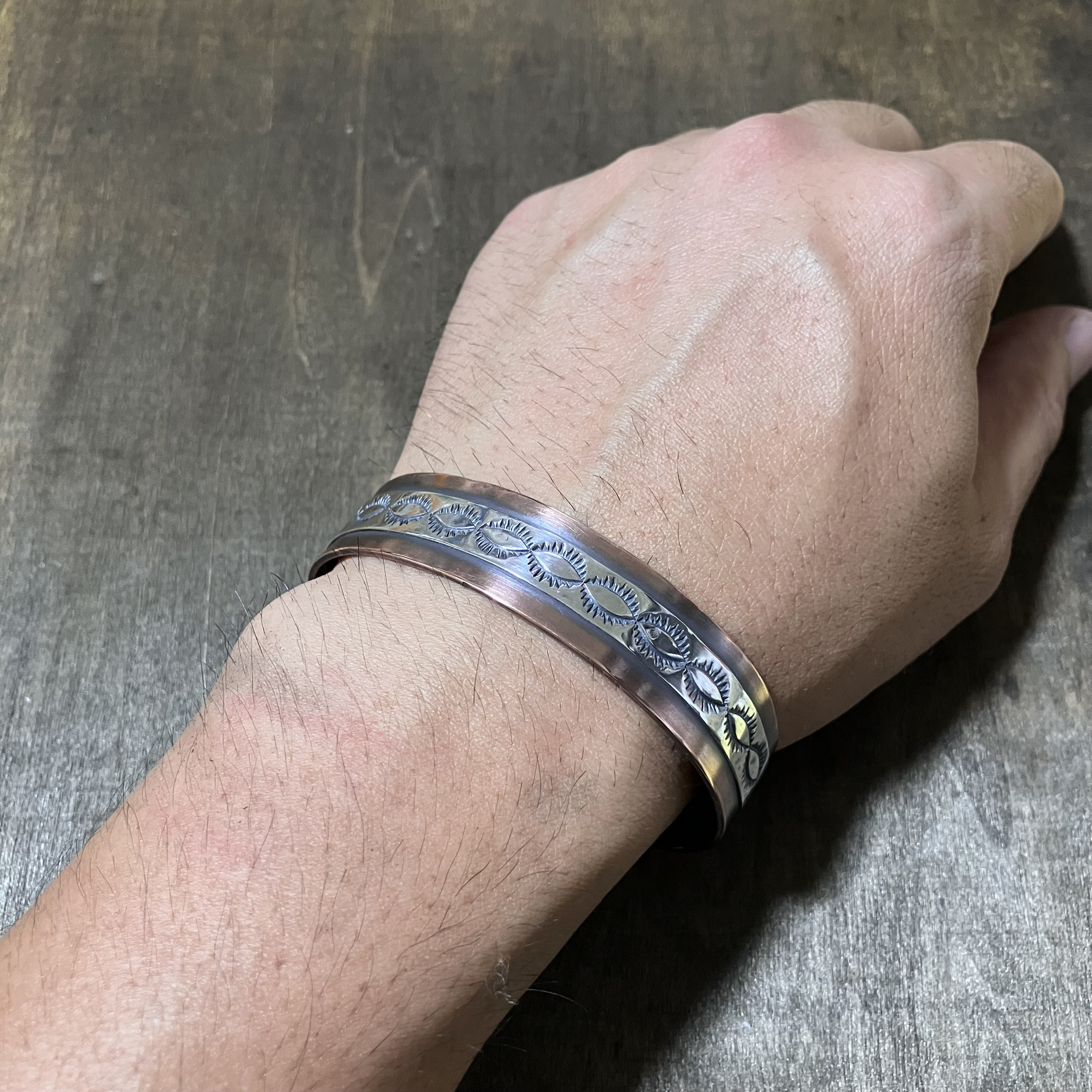 スタンプワーク　シルバー　カッパー　コンビ　バングル　ブレスレット　#インディアンジュエリー　ネイティブアメリカン