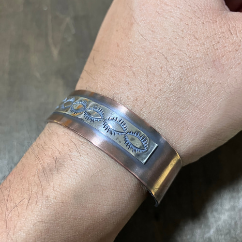 スタンプワーク シルバー カッパー コンビ バングル ブレスレット