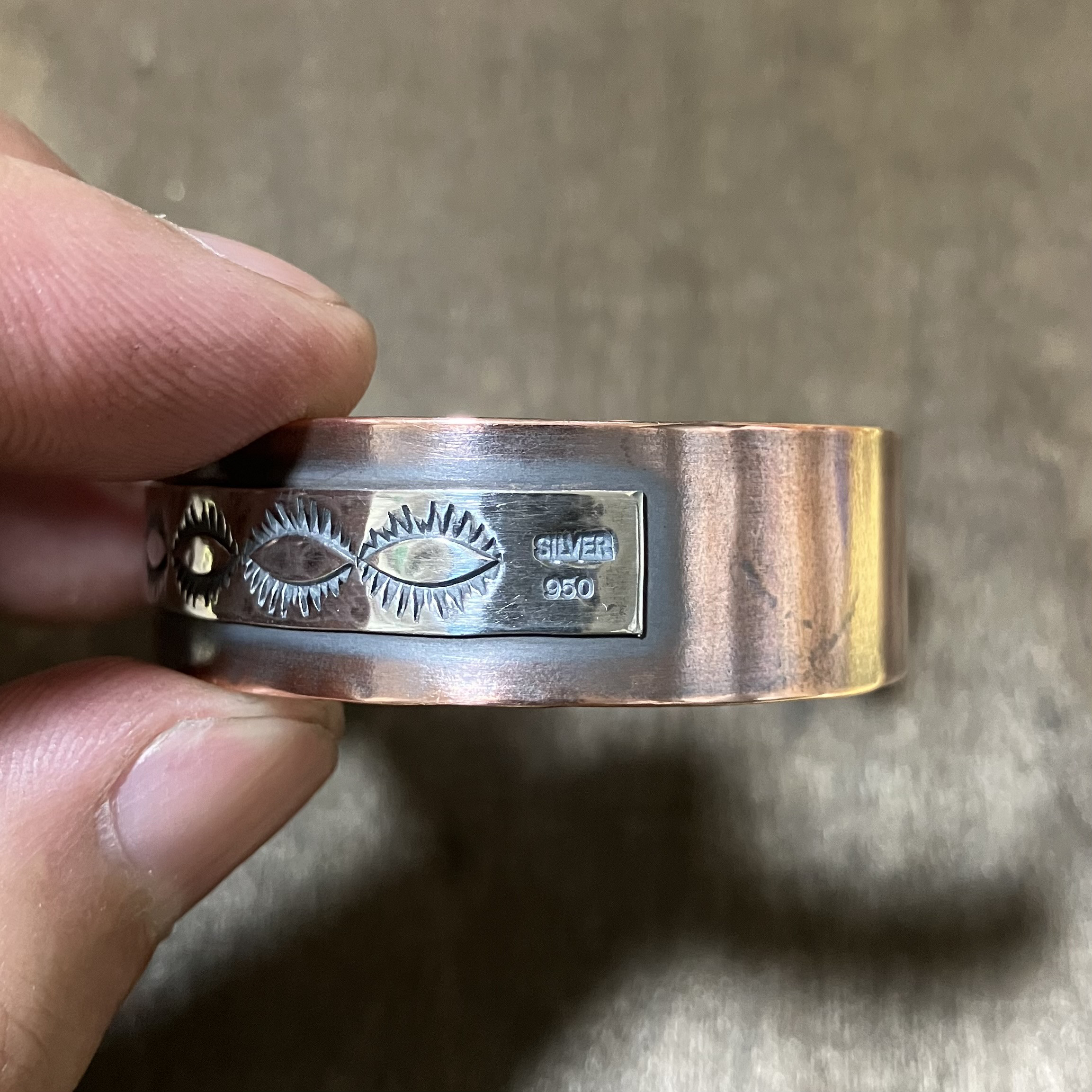 スタンプワーク　シルバー　カッパー　コンビ　バングル　ブレスレット　#インディアンジュエリー　ネイティブアメリカン