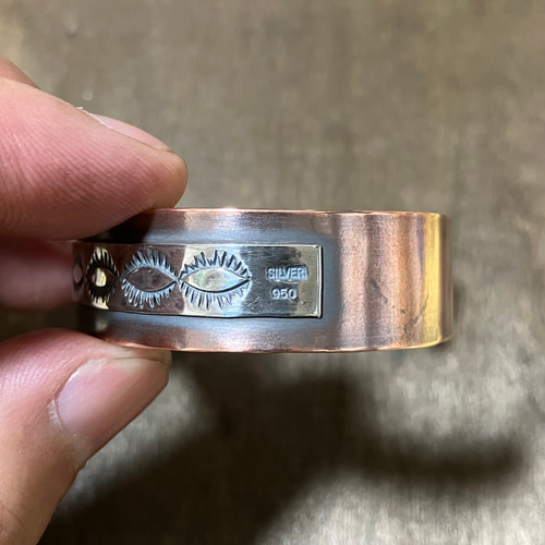 スタンプワーク シルバー カッパー コンビ バングル ブレスレット