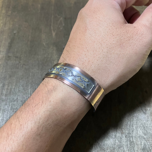 スタンプワーク シルバー カッパー コンビ バングル ブレスレット