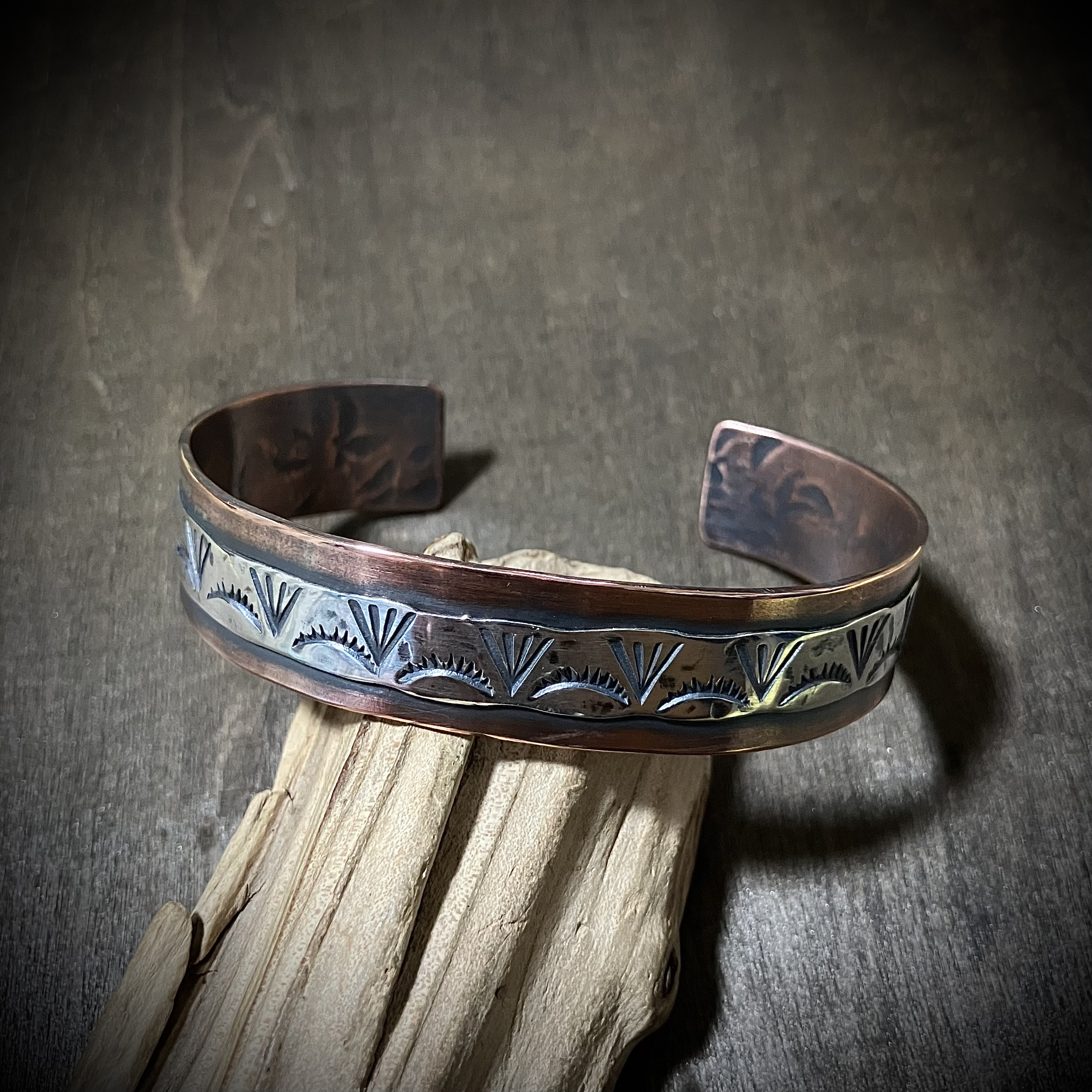 スタンプワーク　シルバー　カッパー　コンビ　バングル　ブレスレット　#インディアンジュエリー　ネイティブアメリカン