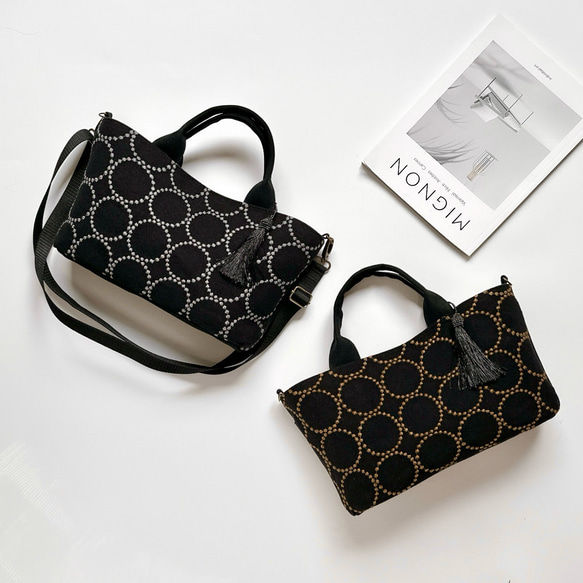 【秋冬バッグ】前後2wayミナペルホネン/dopタンバリンと倉敷帆布のオーバルトートバッグ【選べる3カラー】 3枚目の画像