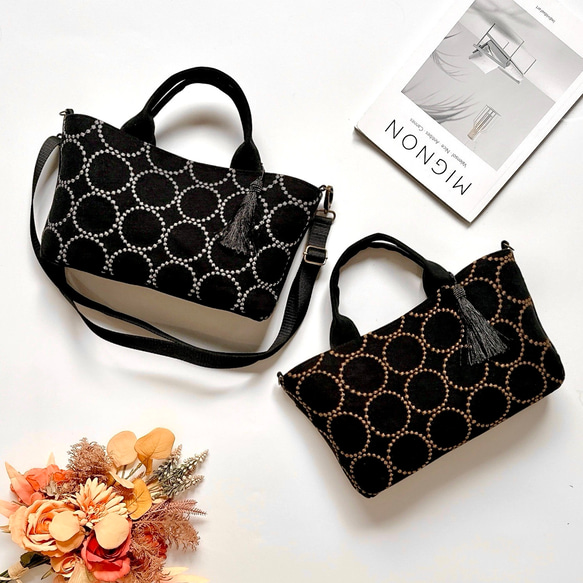 【秋冬バッグ】前後2wayミナペルホネン/dopタンバリンと倉敷帆布のオーバルトートバッグ【選べる3カラー】 1枚目の画像