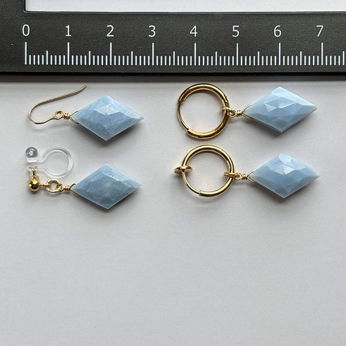 希少☆14kgfブルーオパールのピアス＆イヤリング/ダイヤカット/10月の