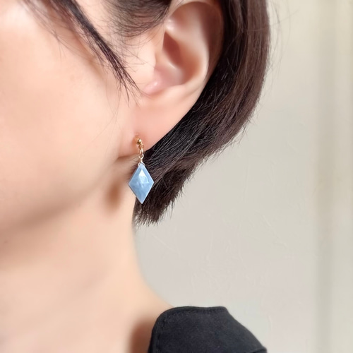 希少☆14kgfブルーオパールのピアス＆イヤリング/ダイヤカット/10月の