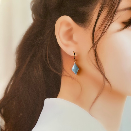 希少☆14kgfブルーオパールのピアス＆イヤリング/ダイヤカット/10月の