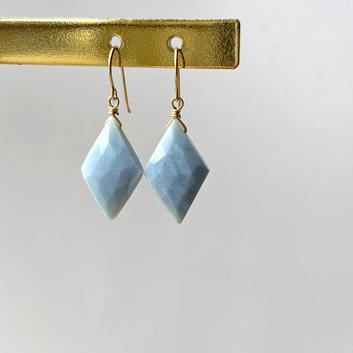 希少☆14kgfブルーオパールのピアス＆イヤリング/ダイヤカット/10月の