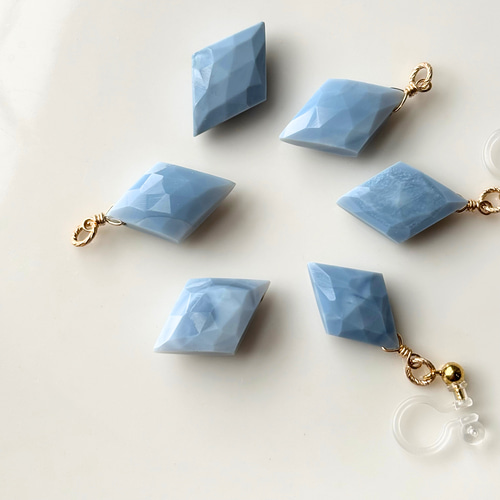 希少☆14kgfブルーオパールのピアス＆イヤリング/ダイヤカット/10月の