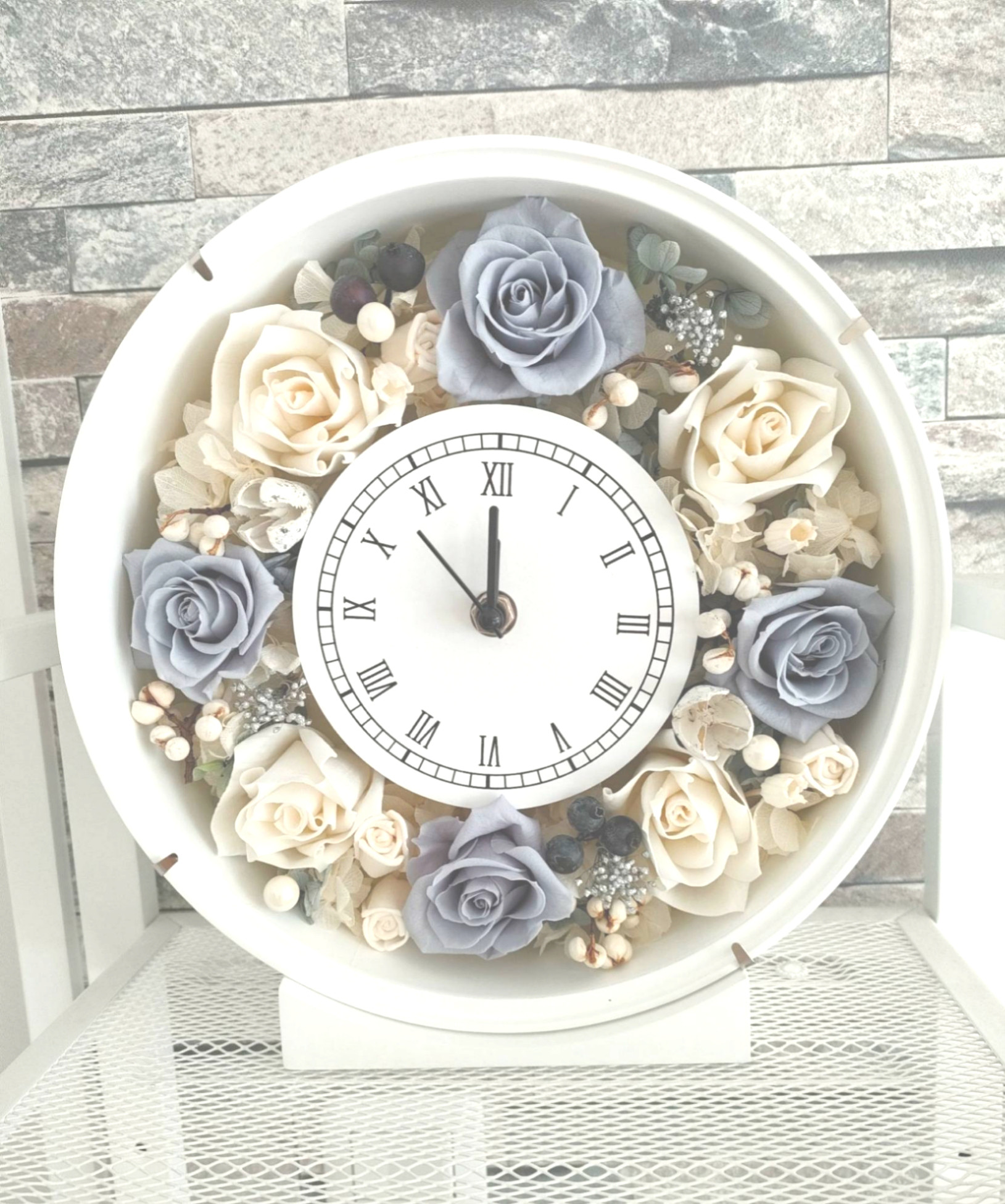 シルキーグレーエレガンス花時計/ ブライダルプレゼント、サロンインテリア、新築祝い、開店祝い、新生活、入学祝い 10,140円