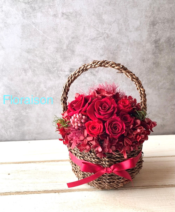 赤い薔薇＊ワインカラーバスケット☆彡☆彡誕生日プレゼント 還暦 