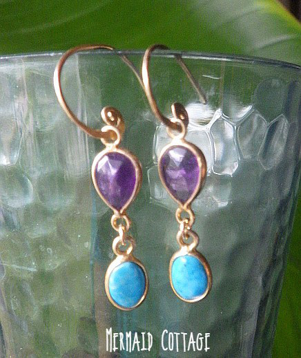 4kgf* Swirl Earrings アメジストとターコイズの渦巻きピアス☆槌目