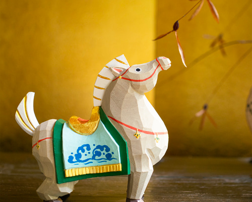 干支 午 馬 奈良一刀彫 畑村龍哉 特大サイズ 正月飾り 木彫り 木地