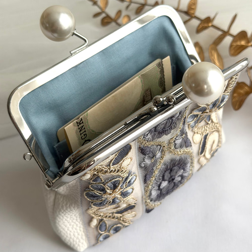 親子がま口財布 インド刺繍リボン 小銭入れ カードポケット付き