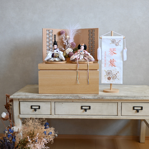 2026年新作★今だけ名前旗プレゼント♪コンパクトdeかわいい収納おひな様♪ 6枚目の画像