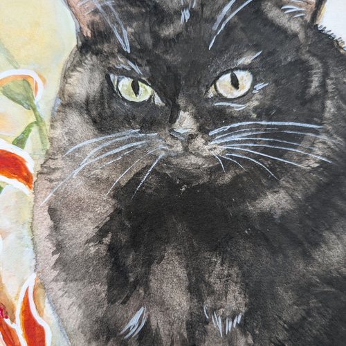 百合と黒猫 水彩画 絵画 ぽこりん 通販 19937579｜Creema(クリーマ
