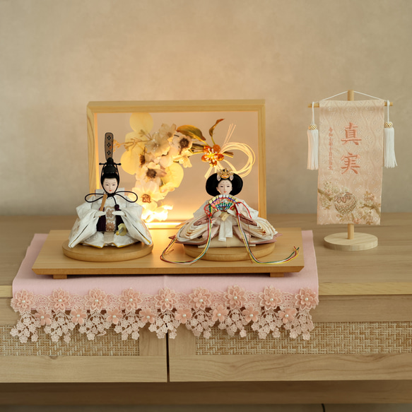 2026年新作★くすみ春色のお雛様♪フラワーアート+LEDライティング 14枚目の画像