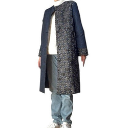 アンティーク大島紬のノーカラージャケット リバーシブル 青花