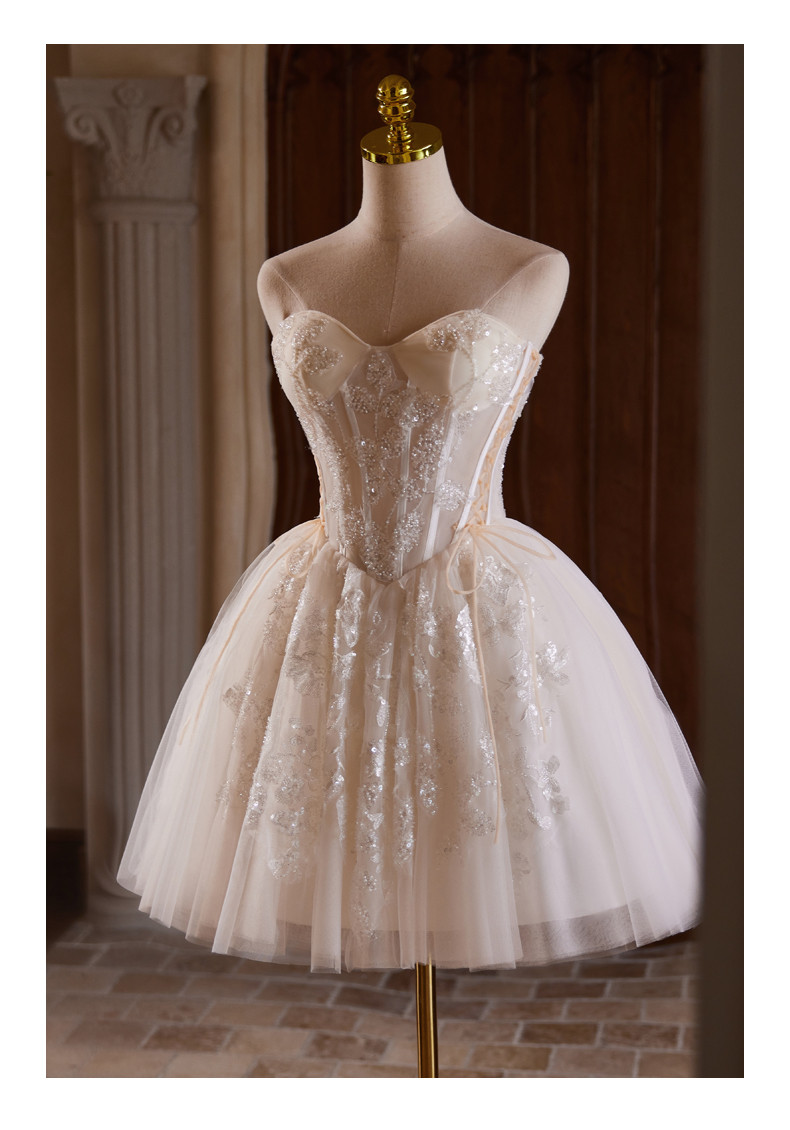 白 オフショルダー ショート丈 可愛い 綺麗 プリンセス パーティードレス 二次会 ウェディングドレス LJ-638